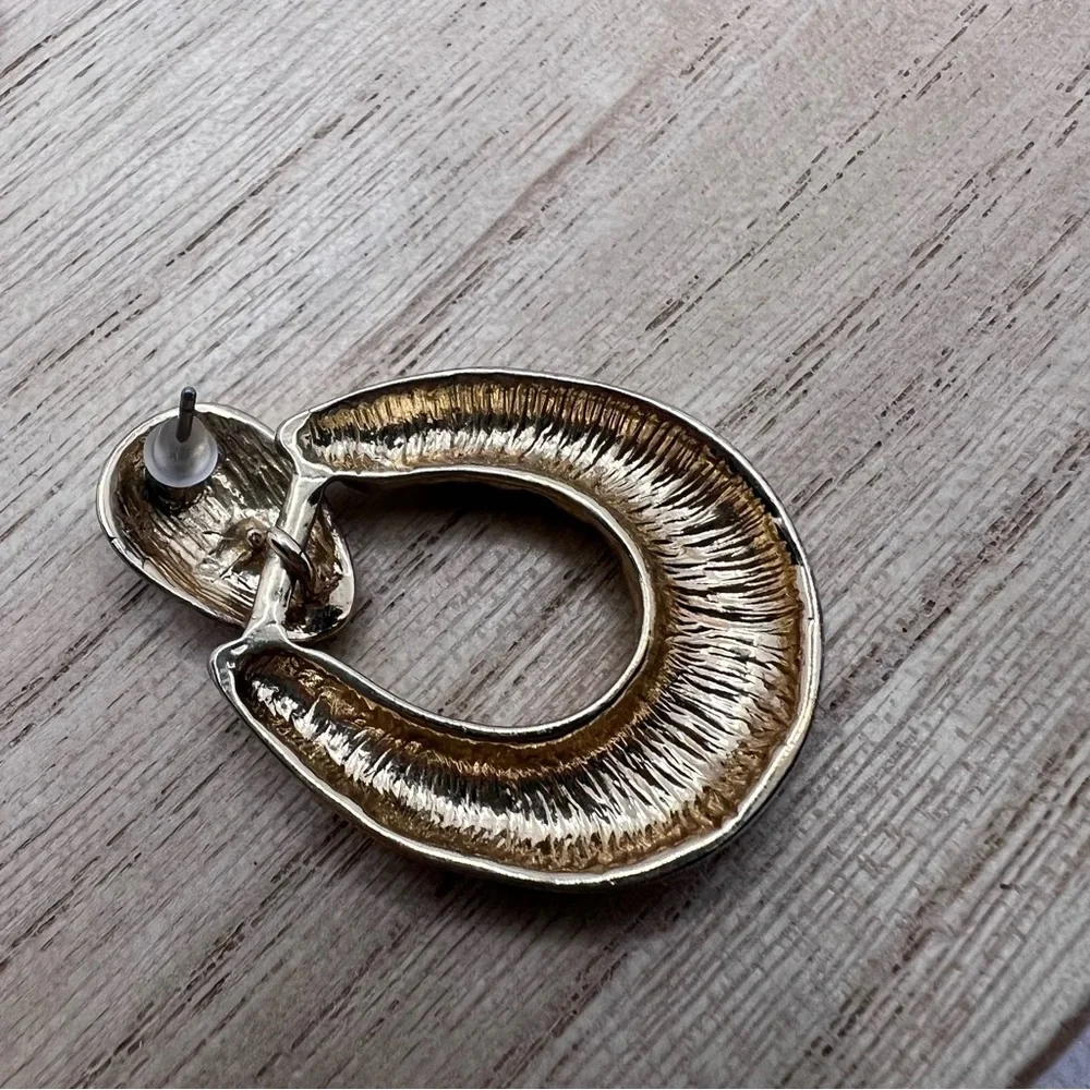 Gold tone door knocker vintage costume post earring